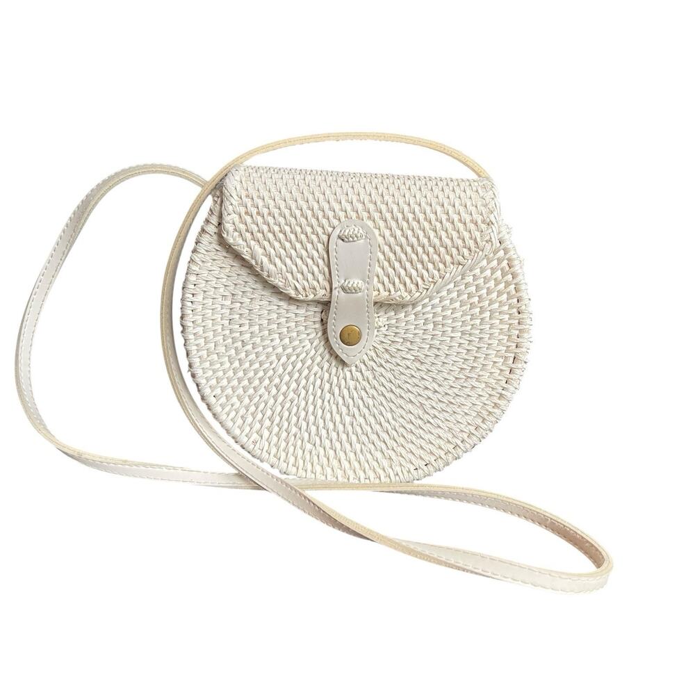 Anthropologie Woven Round Crossbody Bag in Ivory